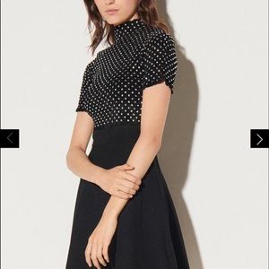 Sandro smocked  velvet dress with rhinestones